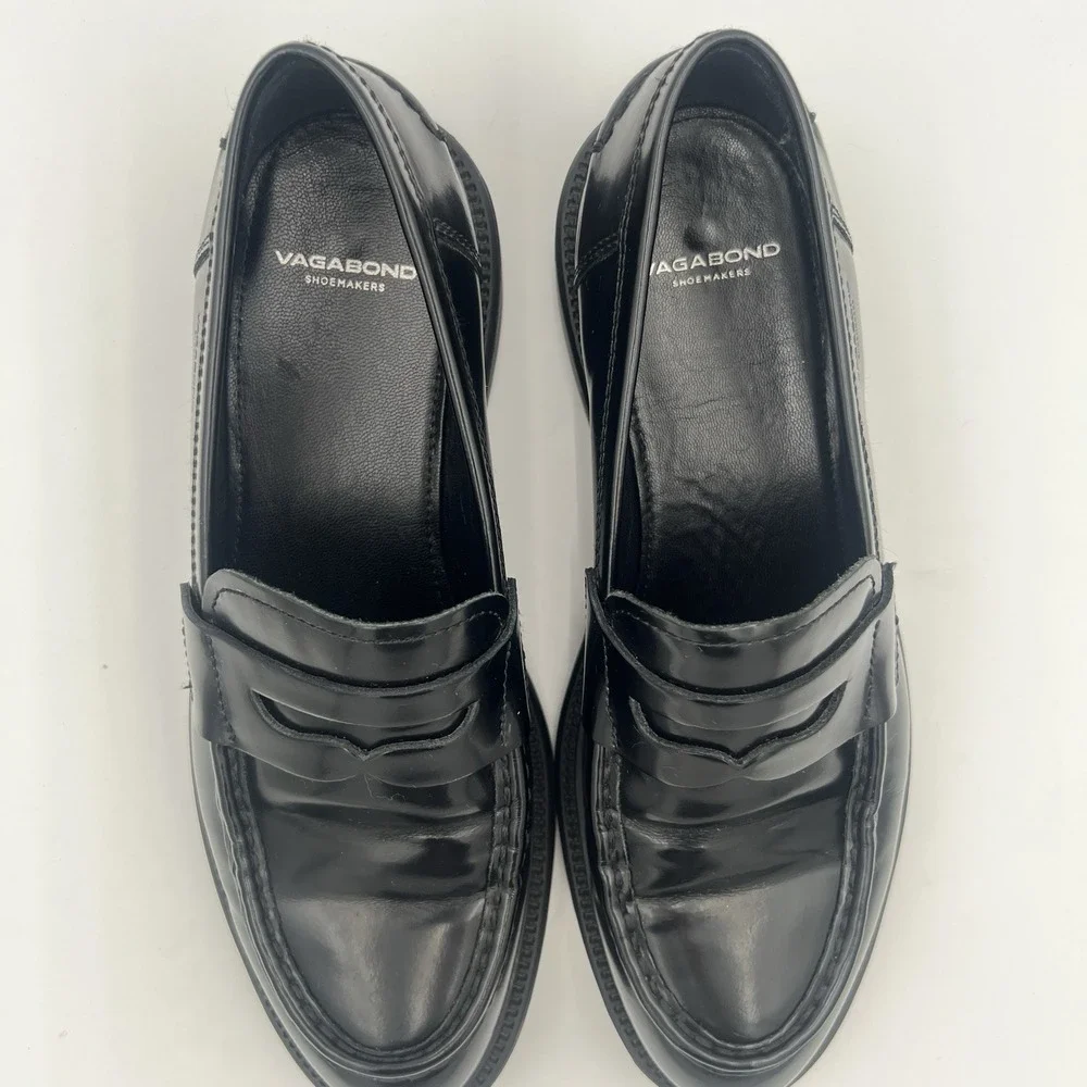 Vagabond Alex W Penny Loafers Black Polished Leather Women's Size 8.5 Slip On